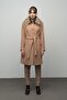 Detachable Collar Fur Plus Size Coat Kamel 3004 - 2