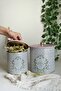 Set of 2 Rosy Patterned Metal Storage Containers - 2.1 Liter 4.1 Liter Erb48U7