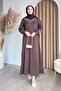 Bitter Coffee Scuba Dress with Rhinestone Pearls - 3