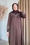 Bitter Coffee Scuba Dress with Rhinestone Pearls - 4