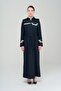 High Collar Detachable Hooded Garni Detailed Lined Long Trench Coat NAVY BLUE 4295 - 2