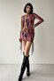 Women's Digital Printed Lined Tulle Fabric Drawstring Design Adjustable Length Dress 325