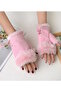 Pink Color Plush Detailed Cut Out Gloves - 5