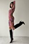 Women's Digital Printed Lined Tulle Fabric Drawstring Design Adjustable Length Dress 325 - 7
