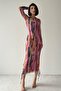 Women's Digital Printed Lined Tulle Fabric Drawstring Design Adjustable Length Dress 325 - 6