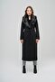 Detachable Fur Tied Waist Long Coat Black 3804 - 4