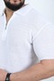 Men's White Polo Neck Zip Short Sleeve Knitwear T-Shirt - 4