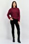 Women Round Neck Textured Sweater, Burgundy - 2