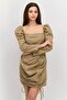 Women Petite Ruched Mini Dress, Khaki
