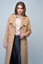 Double-Breasted Mid-Length Cashmere Coat with Epaulet and Cape Detail Biscuit 3006 - 6