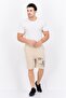 Men Drawstring Brand Logo Basic Shorts, Beige - 4