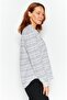 Women Split Neck Long Sleeve Striped Blouse, Grey Combo - 3