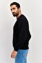 Men Ribbed Neck Brand Logo Long Sleeves Sweatshirt, Black - 4
