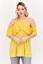 Women Square Neck Cold Shoulder Sleeve Plain Top, Sunset Yellow