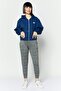 Women Hooded Embroidered Logo Long Sleeves Sweatshirt, Dark Blue - 2