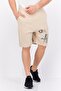 Men Drawstring Brand Logo Basic Shorts, Beige