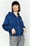 Women Hooded Embroidered Logo Long Sleeves Sweatshirt, Dark Blue