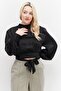 Women High Neck Long Sleeves Satin Blouse, Black