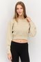 Women Crew Neck Brand Logo Long Sleeves Crop Sweatshirt, Beige