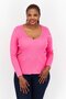 Women Plus Size V Neck Long Sleeve Textured Blouse, Pink