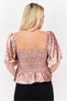 Women Square Neck Short Sleeves Smocked Velvet Blouse, Blush - 3