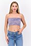 Women Straight Across Neckline Strapless Plain Crop Top, Lavender