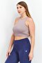 Women Crew Neck Sleeveless Rib Top, Taupe - 3