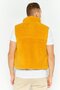 Men Embroidered Logo Faux Fur Vest Jackets, Mustard - 4