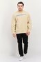 Men Crew Neck Long Sleeves Brand Logo Sweatshirt, Beige - 4