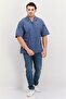 Men Regular Fit Short Sleeves Embroidered Logo Casual Shirt, Slate Blue - 4