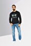 Men Crew Neck Long Sleeves Brand Logo Sweatshirt, Black - 2