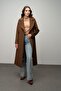 Exclusive Coat with Snap Closure and Waist Tie Tütün 3057 - 5