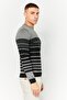 Men Crew Neck Stripe Sweater, Black - 3