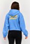 Women Hooded Brand Logo Sweatshirt, Blue - 3