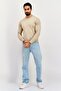 Men Crew Neck Brand Logo Long Sleeve Sweatshirt, Beige - 3