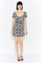 Women Animal Print Puffed Sleeve Mini Dress, Multicolor - 2
