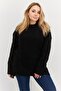 Women Mock Neck Textured Sweater, Black