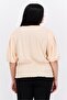 Women Plus Size Puffed Sleeves Plain Blouse, Peach - 2