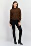 Women High Neck Knitted Sweater, Dark Brown - 4