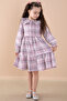 Pink Plaid Print Button Closure Long Sleeve Girl's Dress 20168 - 3