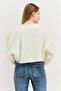 Women Crew Neck Graphic Print Long Sleeves Crop Top, White Combo - 3