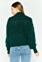 Women Mock Neck Knitted Sweater, Green - 2
