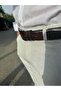 Brown Leather Men's Belt Metal Buckle Classic Fabric Trouser Belt 3.5 cm - 8