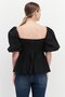 Women Queen Ann Neck Short Sleeves Plain Blouse, Black - 3