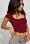 Burgundy Square Collar Women's T-Shirt Mg2294