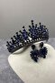 Navy Blue Rio Stoned Bridal Henna Crown and Shuttle Stone Earrings - 3