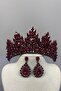 Burgundy Lotus Bead Embroidered Bridal Henna Crown and Drop Earrings Set