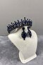 Navy Blue Pedro Stone Bridal Henna Crown and Evening Dress Earring Set - 4
