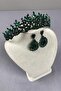 Green Belur Bridal Henna Crown and Drop Jewelled Earring Set - 4