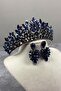 Navy Blue Danver Stoned Bridal Henna Crown and Earring Set - 3